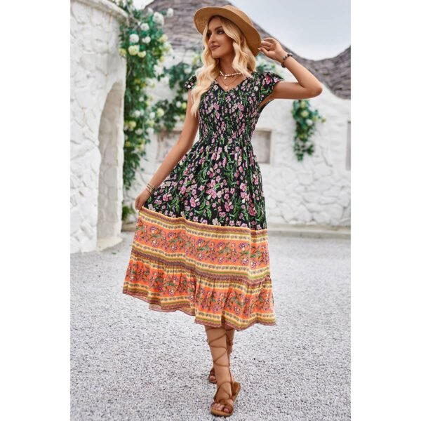 Boho Floral Smocked Midi Dress - Image 8