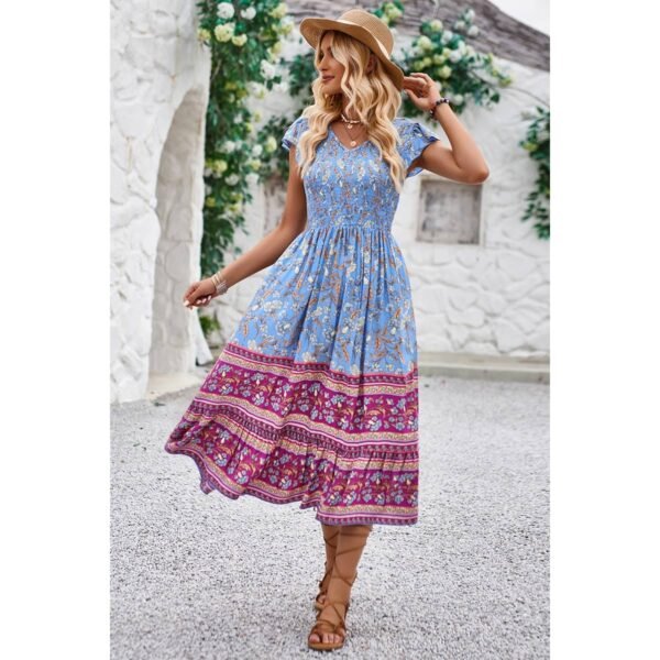 Boho Floral Smocked Midi Dress - Image 6