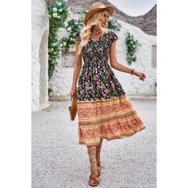 Boho Floral Smocked Midi Dress - Image 10