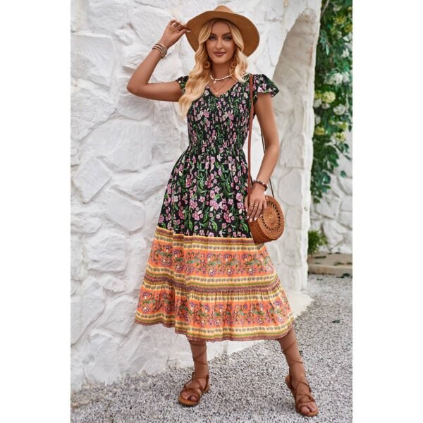 Boho Floral Smocked Midi Dress - Image 7